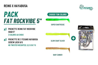 Pack Reins X Hayabusa Fat Rockvibe Shad 5" + texans Screw Lock 6/0, 3 coloris au choix